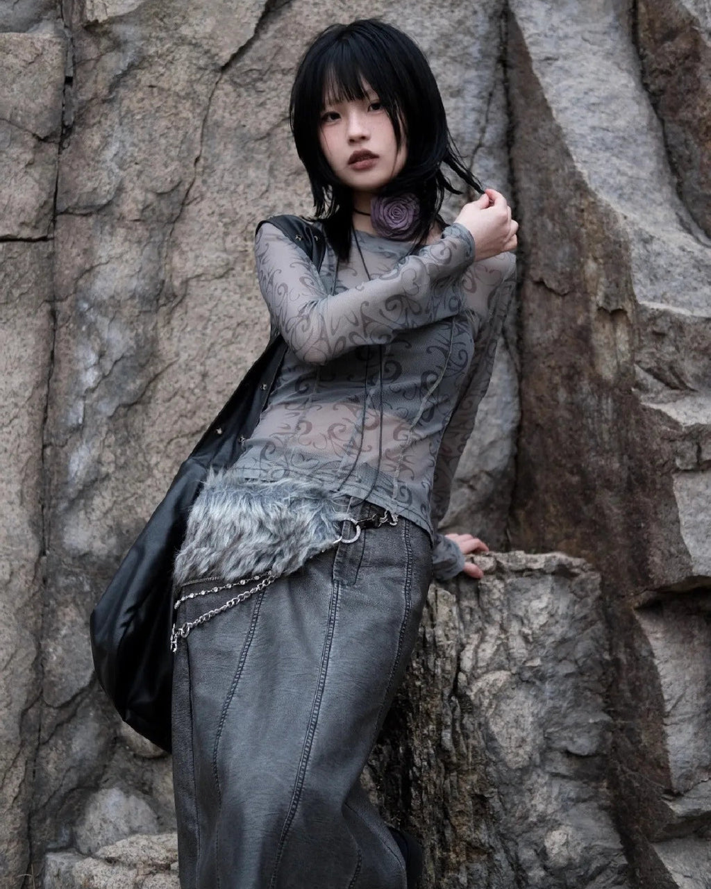 Y2K Sheer Mesh Long Sleeve Top