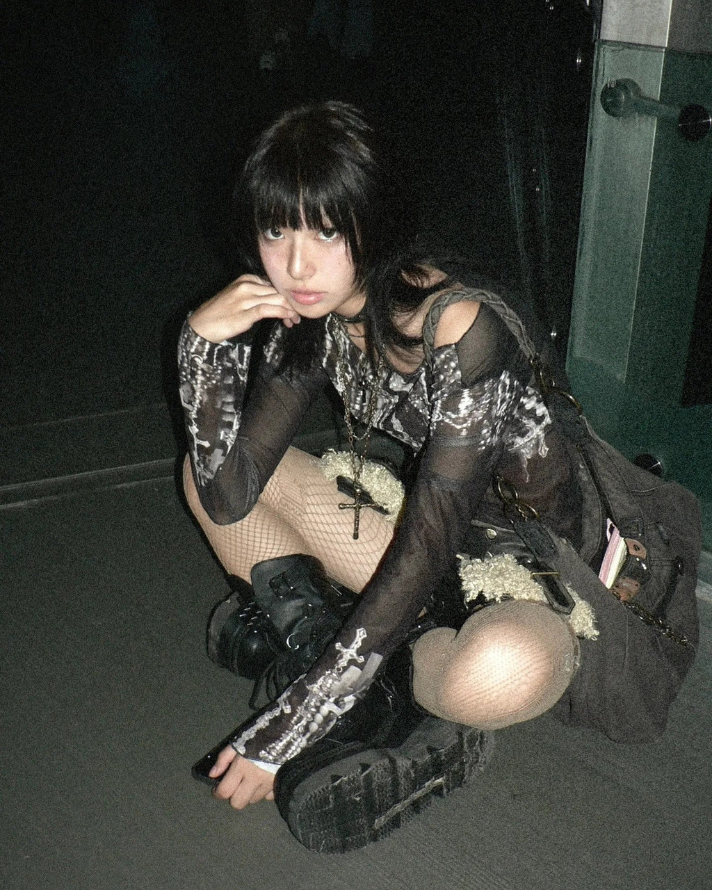 Grunge Sheer Long Sleeve Mesh Tee