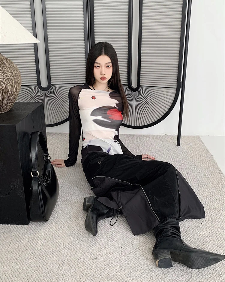 Cyber Mesh Y2K Long Sleeve Top