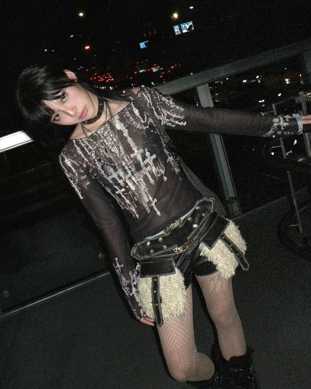 Grunge Sheer Long Sleeve Mesh Tee