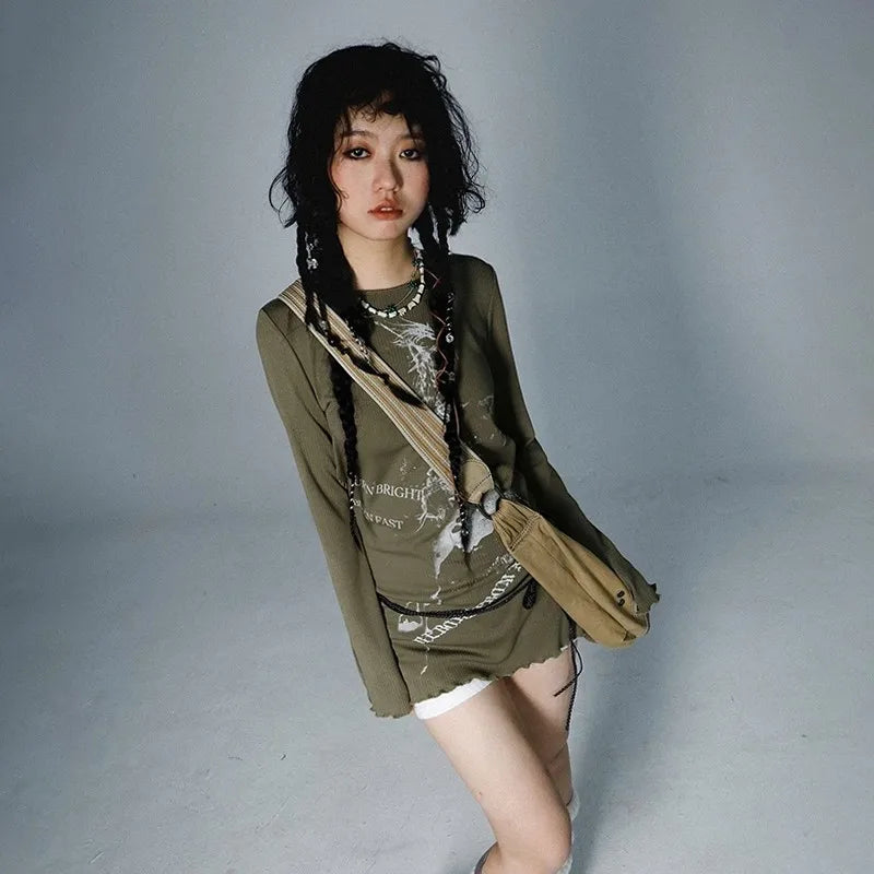 2000s Graffiti Knit Long Sleeve Top