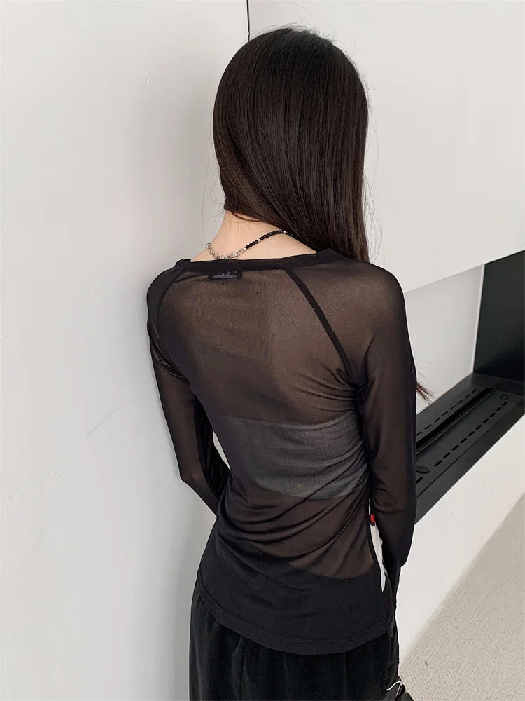 Cyber Mesh Y2K Long Sleeve Top