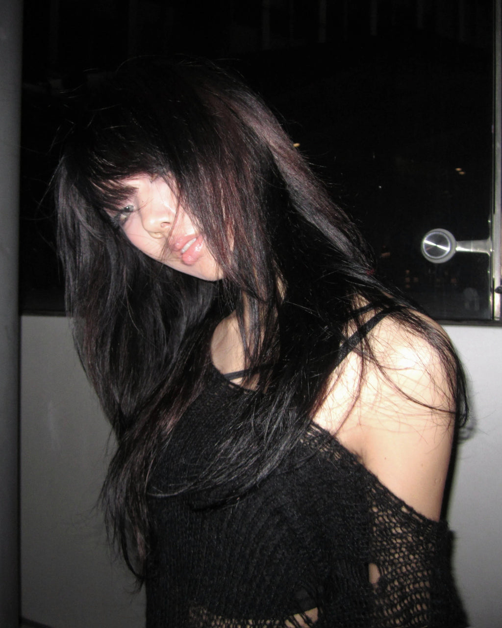 Hollow Knit Grunge Off-Shoulder Sweater