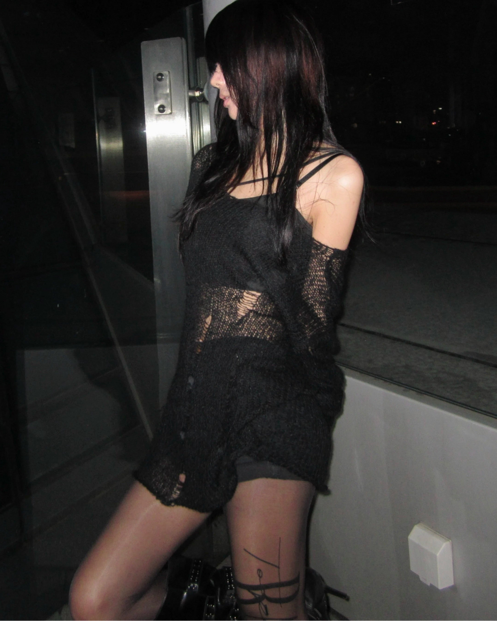 Hollow Knit Grunge Off-Shoulder Sweater