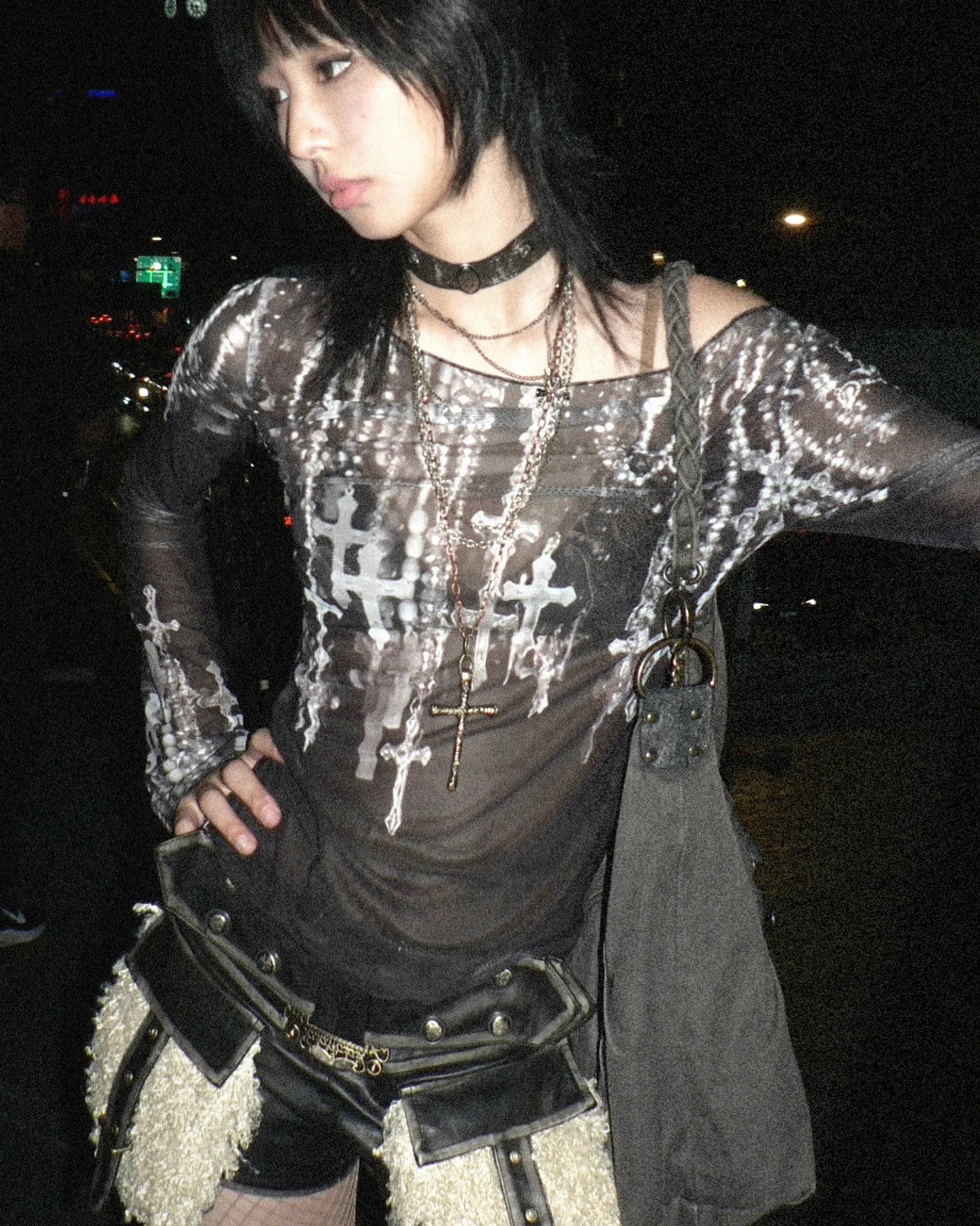 Grunge Sheer Long Sleeve Mesh Tee