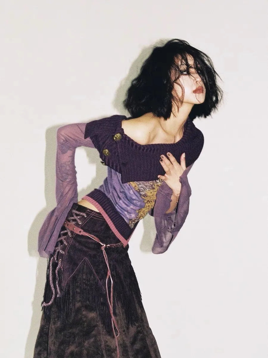 Grunge Off-Shoulder Flare Sleeve Top