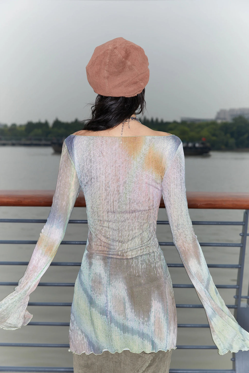 Long Mesh Grunge Top - Tie-Dye Flare Sleeve