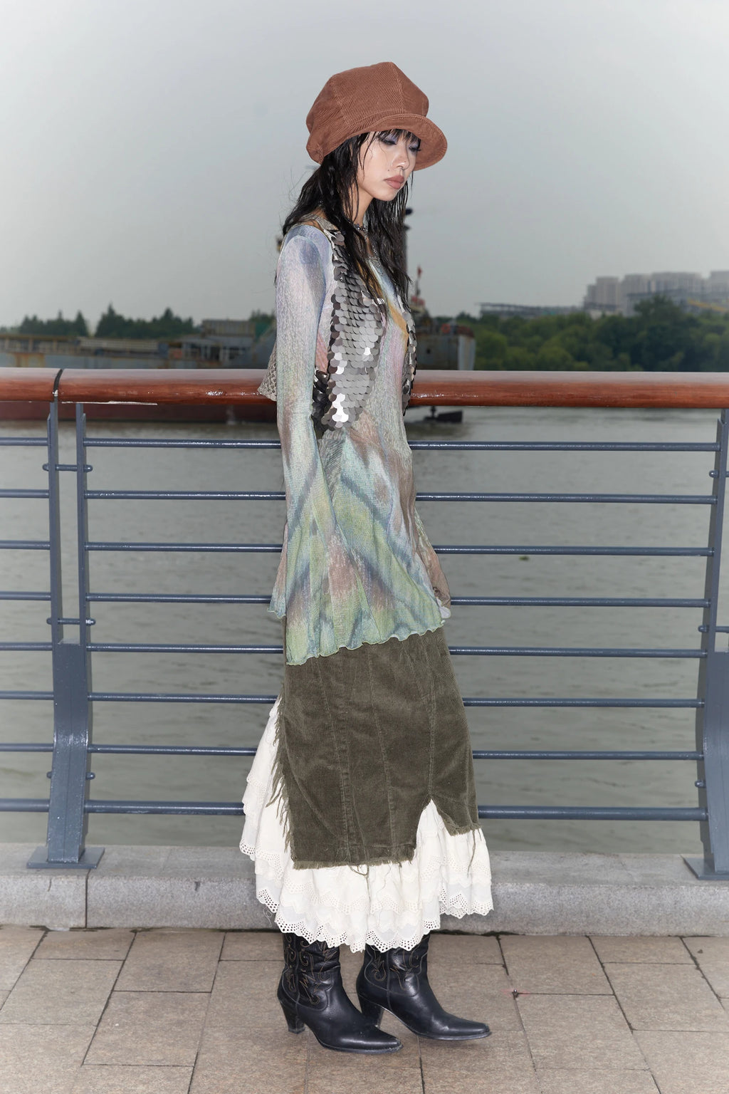 Long Mesh Grunge Top - Tie-Dye Flare Sleeve