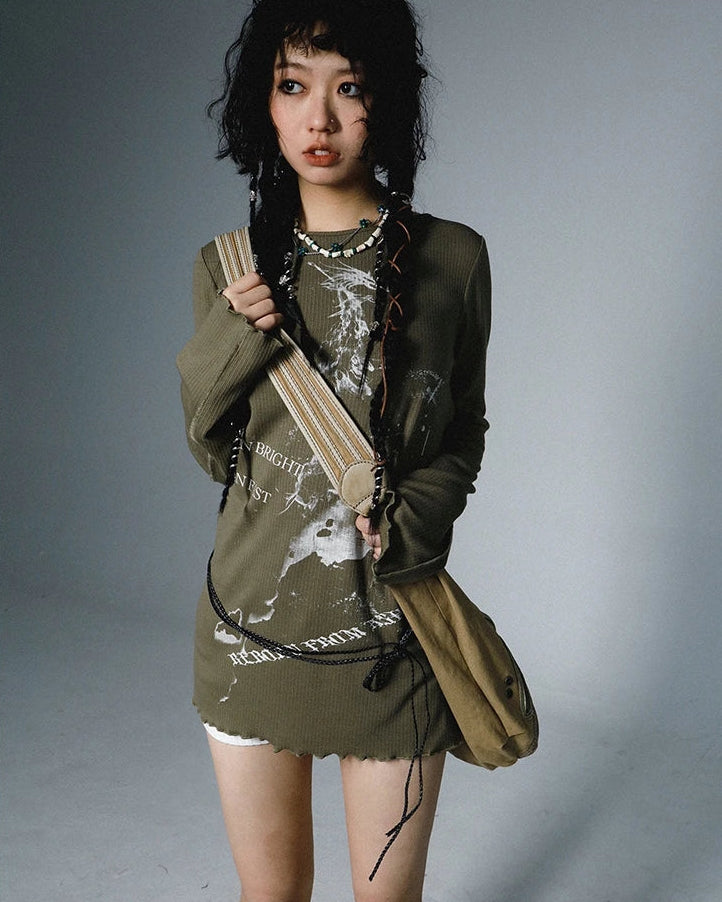 2000s Graffiti Knit Long Sleeve Top