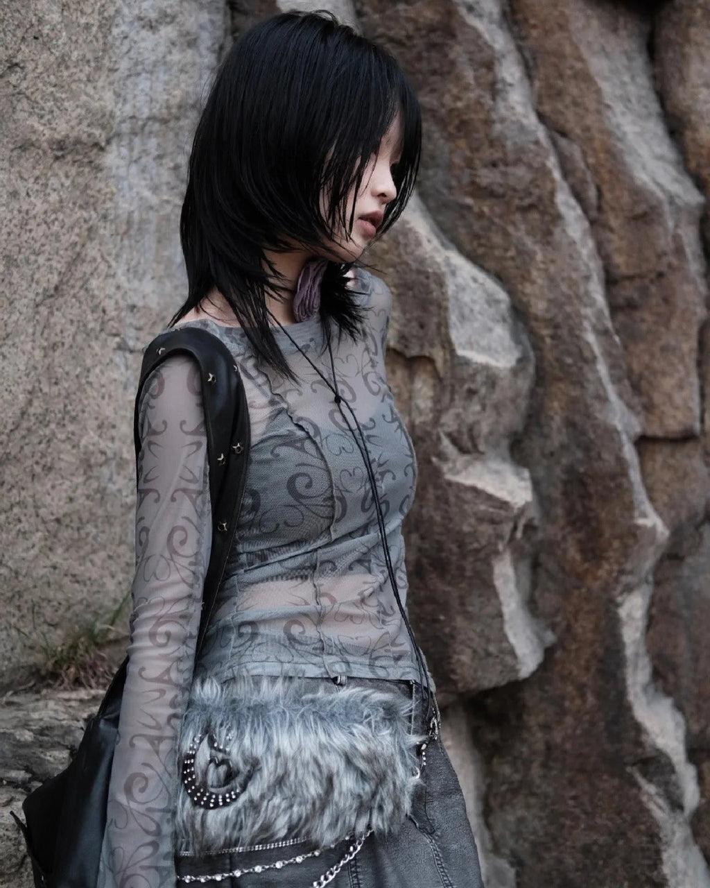 Y2K Sheer Mesh Long Sleeve Top