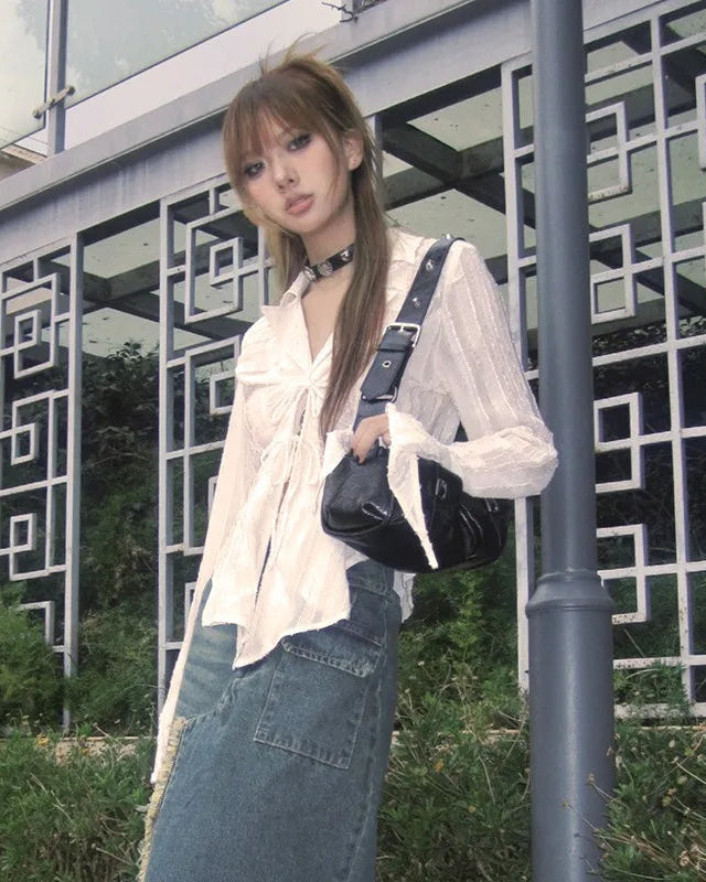 Fairycore Lace-Up Y2K Blouse